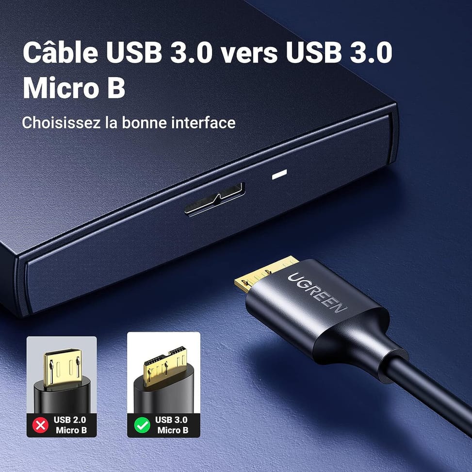 Câble Ugreen USB 3.0 vers Micro USB 3.0 - 1 mètre (10841) — image 3
