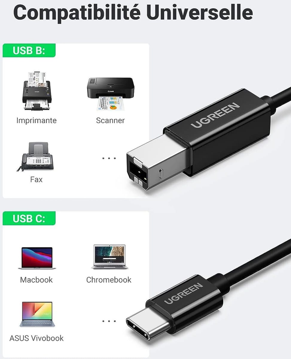 Ugreen USB-C to USB B Male Printer Cable Black - 2 metres (50446) — image 2
