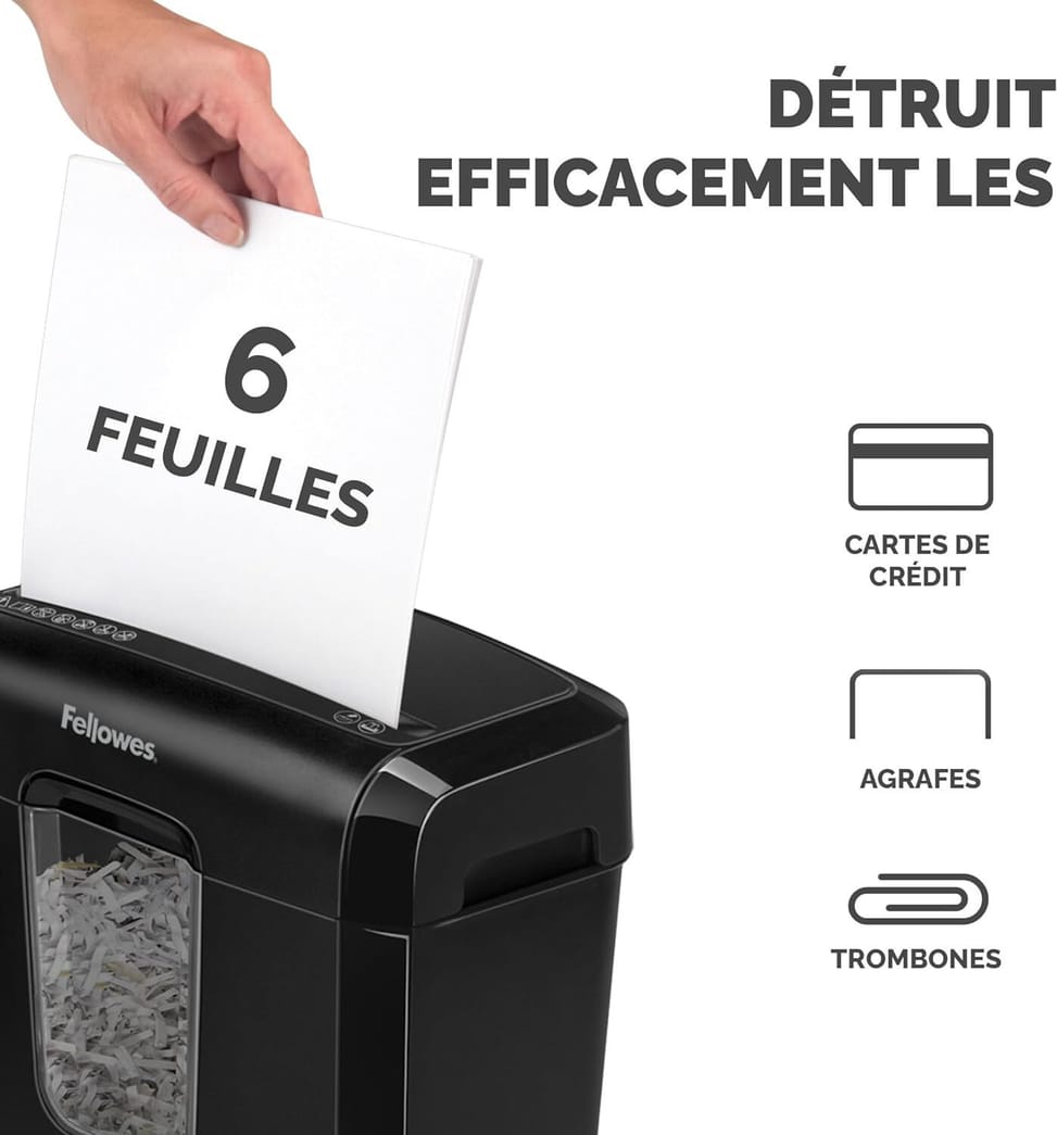 Destructeur Fellowes Powershred® 6C — Sécurité P-4 · 11 L · 6 feuilles/passage — image 3