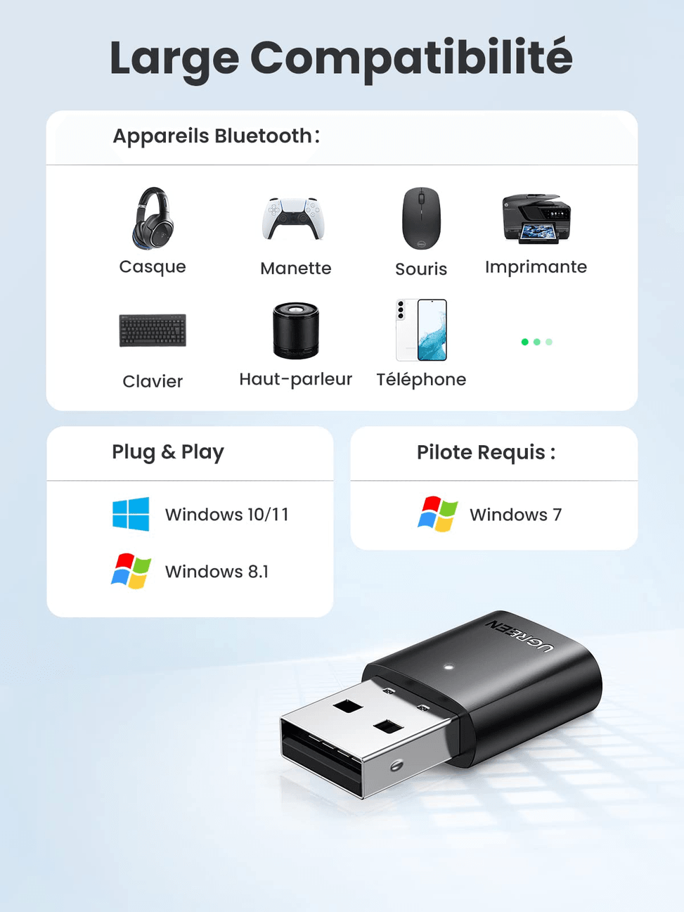 Adaptateur Ugreen USB-A vers Bluetooth 5.0 (80889) — image 4