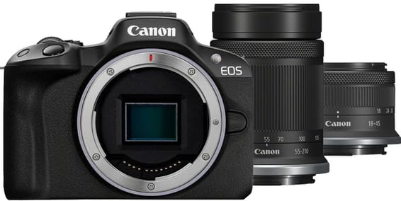 Appareil photo hybride Canon EOS R50 + objectif RF-S 18-45mm IS STM + objectif RF-S 55-210mm IS STM (5811C023AA)
