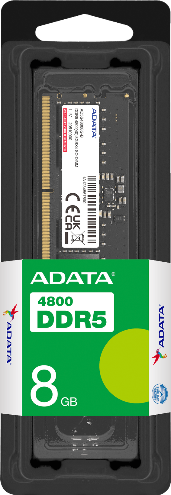 Barrette mémoire ADATA SO-DIMM 8GB DDR5-4800 MHz - PC Portable (AD5S48008G-S)
