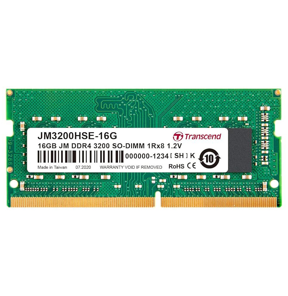 Barrette mémoire Transcend SO-DIMM 16GB DDR4-3200 MHz - Pc Portable (JM3200HSE-16G)