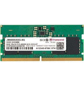 Barrette mémoire Transcend SO-DIMM 8GB DDR5-4800 MHz - Pc Portable (JM4800ASG-8G)