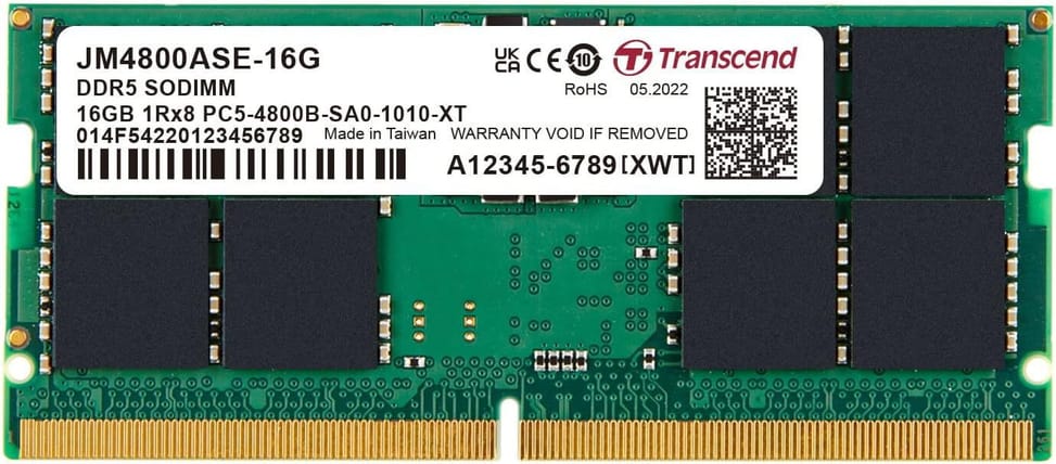 Barrette mémoire Transcend SO-DIMM 16GB DDR5 4800MHz - Pc Portable (JM4800ASE-16G) — image 1