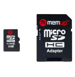 Carte micro SD HC 8 GB avec adaptateur SD - Memup