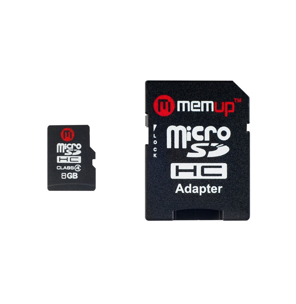 Carte micro SD HC 8 GB avec adaptateur SD - Memup
