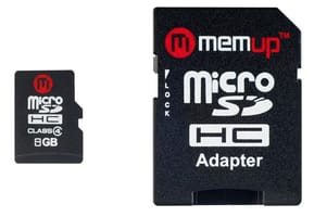Carte micro SD HC 8 GB avec adaptateur SD - Memup
