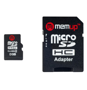 Carte micro SD HC 8 GB avec adaptateur SD - Memup
