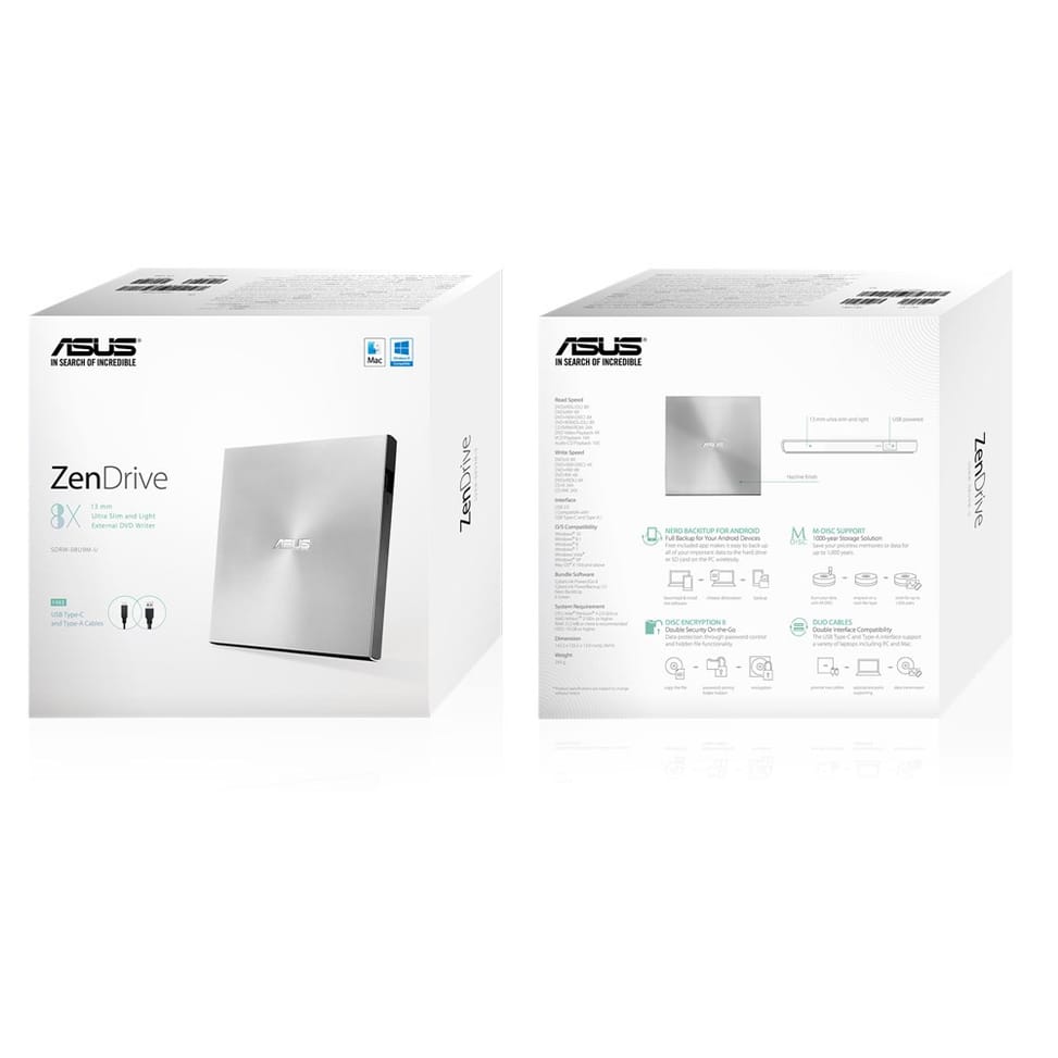 ASUS ZenDrive U9M lecteur de disques optiques DVD±RW Argent (90DD02A2-M29000) — image 6