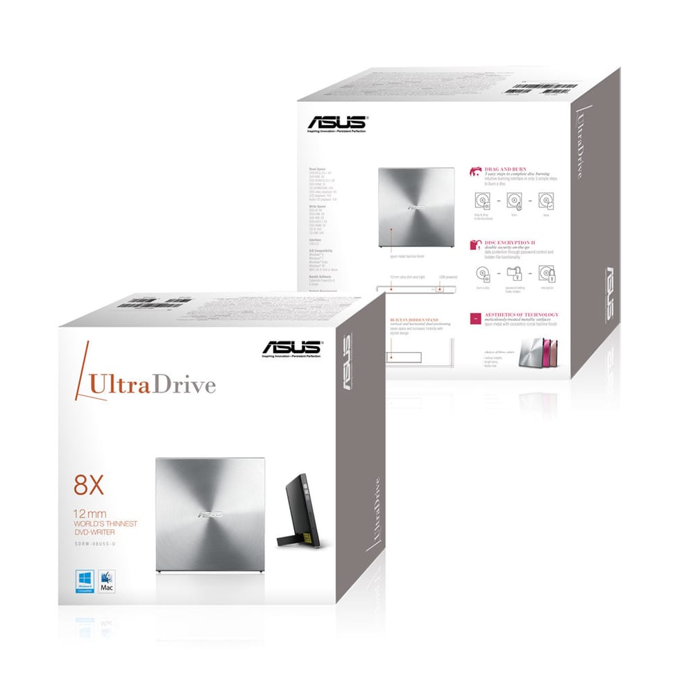 ASUS SDRW-08U5S-U lecteur de disques optiques DVD Super Multi DL Métallique CD/DVD-/+R(DL), USB 2.0  (90DD0112-M29000) — image 2