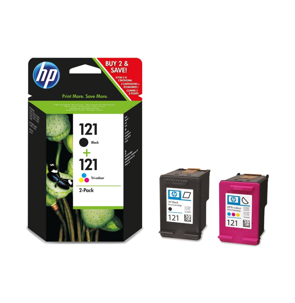 HP 121 Noir + trois couleurs - Cartouche d'encre HP d'origine (CN637HE)