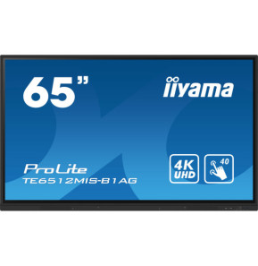 iiyama TE6512MIS-B1AG affichage de messages Écran plat interactif 165,1 cm (65") LCD Wifi 400 cd/m² 4K Ultra HD Noir Écran