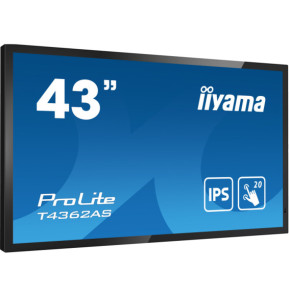 iiyama T4362AS-B1 affichage de messages Écran plat interactif 108 cm (42.5") IPS 500 cd/m² 4K Ultra HD Noir Écran tactile
