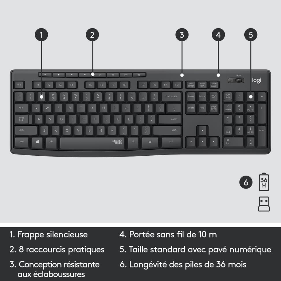 Logitech MK295 Silent Wireless Combo clavier Souris incluse USB QWERTY US International Graphite (920-009800) — image 14