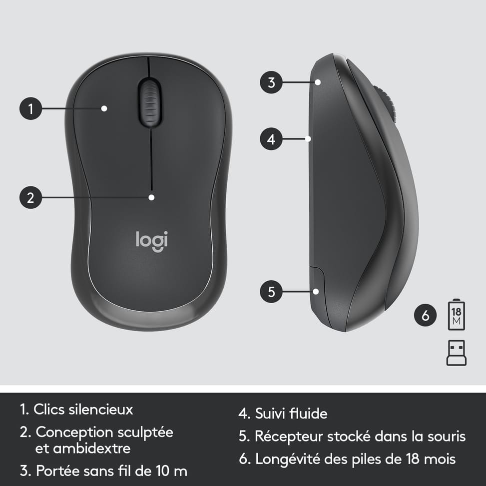 Logitech MK295 Silent Wireless Combo clavier Souris incluse USB QWERTY US International Graphite (920-009800) — image 15