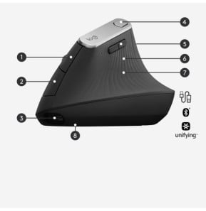 Logitech Souris ergonomique avancée MX Vertical MX Vertical Advanced Ergonimic Mouse, RF + Bluetooth + USB-C  (910-005448)