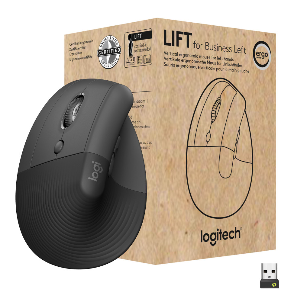 Logitech Lift for Business souris Gauche RF sans fil + Bluetooth