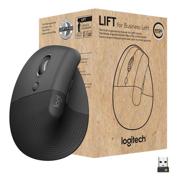 Logitech Lift for Business souris Gauche RF sans fil + Bluetooth Optique 4000 DPI (910-006495)