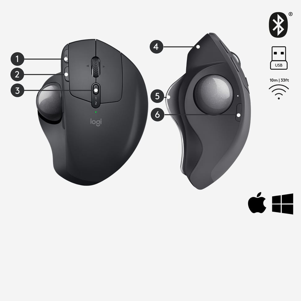 Logitech MX Ergo souris Droitier RF sans fil + Bluetooth Trackball 440 DPI (910-005179) — image 6