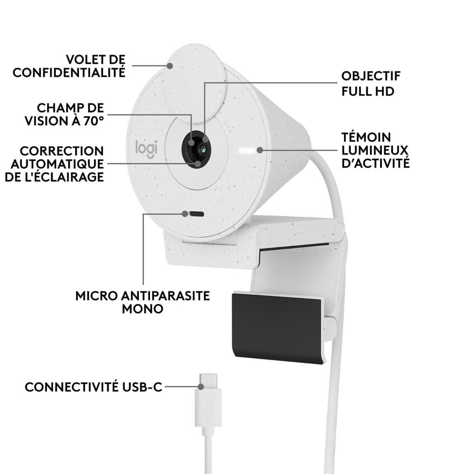 Logitech Brio 300 webcam 2 MP 1920 x 1080 pixels USB-C Blanc (960-001442) — image 12
