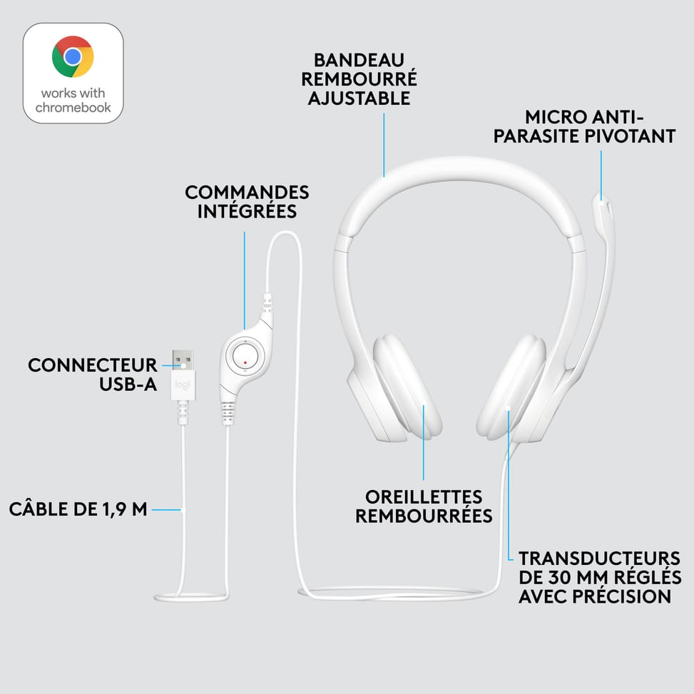 Micro-casque filaire Logitech H390 blanc - USB Type-A (981-001286) — image 12