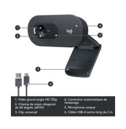 Logitech C505 HD Webcam 720p, 30 fps, 60°, USB A, 2 m, 72.91 x 66.64 x 31.91 mm, 75 g  (960-001364)