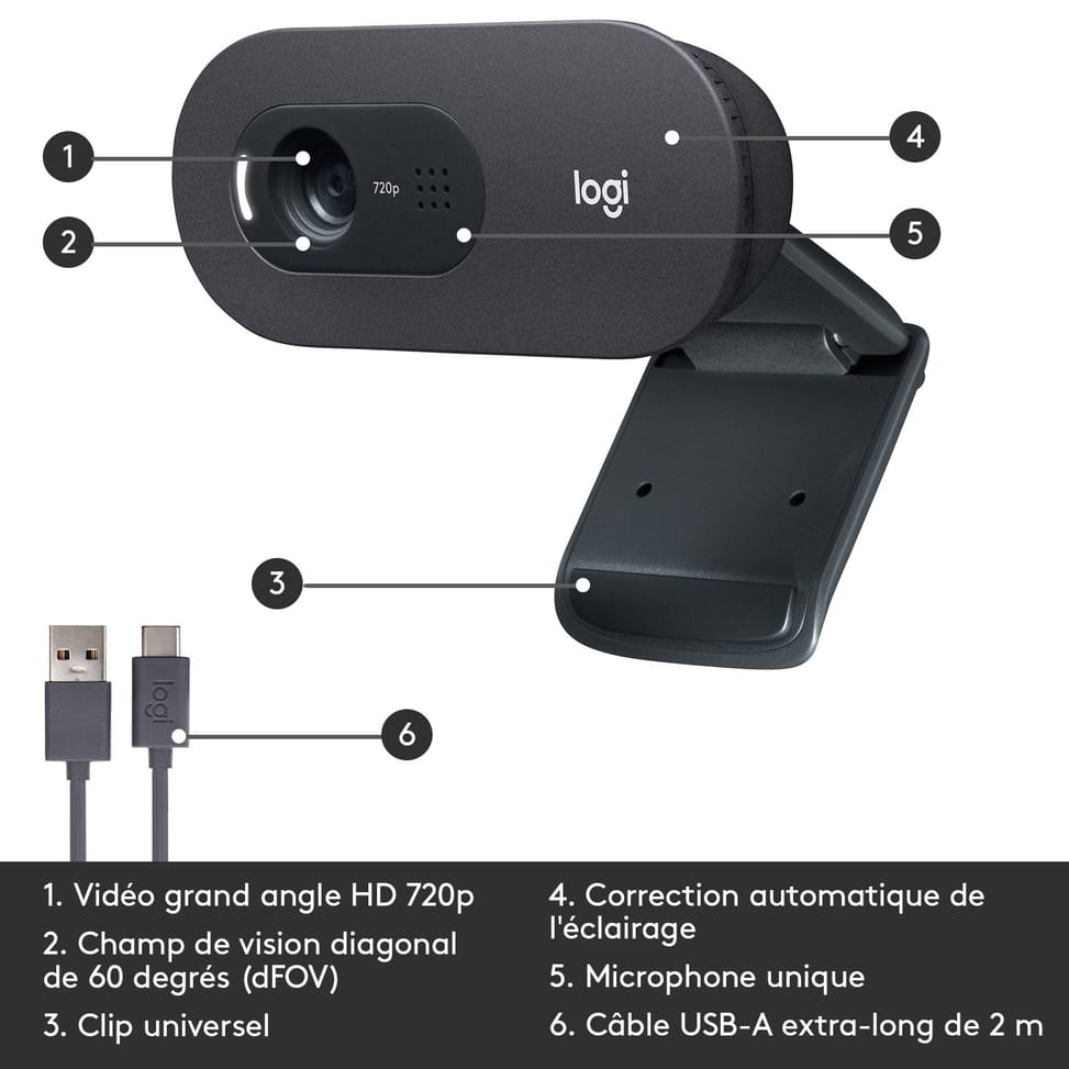 Logitech C505 HD Webcam 720p, 30 fps, 60°, USB A, 2 m, 72.91 x 66.64 x 31.91 mm, 75 g  (960-001364) — image 13