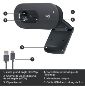 Logitech C505 HD Webcam 720p, 30 fps, 60°, USB A, 2 m, 72.91 x 66.64 x 31.91 mm, 75 g  (960-001364)