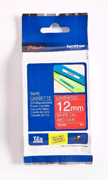 Brother TZe-435 ruban d'étiquette Blanc sur rouge Ruban pour étiqueteuse, 12 mm x 8 m (TZE-435) — image 1