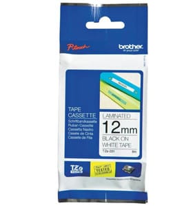 Brother TZEN231 ruban d'étiquette Noir sur blanc TZ Ruban laminé de 12 mm de large, noir sur blanc, 8 m. (TZE-N231)
