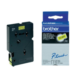 Brother Ruban pour étiqueteuse 12mm Ruban laminé de 12 mm, noir sur jaune  (TC-601)