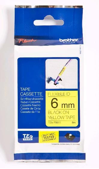 Brother TZe-FX611 ruban d'étiquette Noir sur jaune Ruban pour étiqueteuse, 6 mm x 8 m  (TZE-FX611)