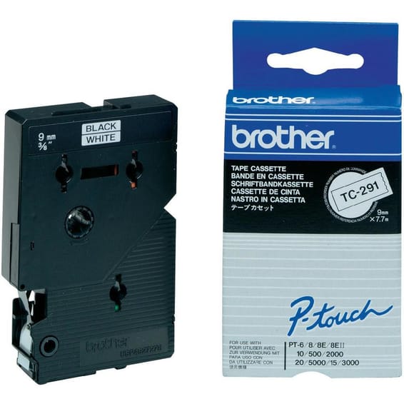 Brother Ruban pour étiqueteuse 9mm Ruban laminé de 9 mm, noir sur blanc (TC-291)