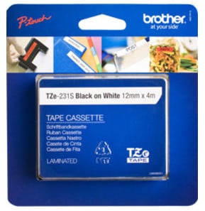 Brother TZE-231S ruban d'étiquette Noir sur blanc Ruban laminé de 12 mm de large, noir sur blanc, 4 m  (TZE231S)