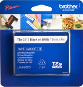 Brother TZE-231S ruban d'étiquette Noir sur blanc Ruban laminé de 12 mm de large, noir sur blanc, 4 m (TZE231S)