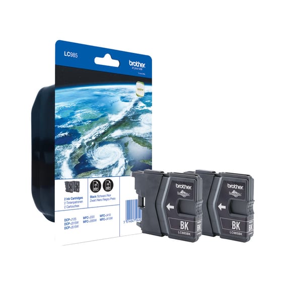 Brother LC985 Twin-Pack cartouche d'encre 2 pièce(s) Original Rendement standard Noir (LC-985BKBP2DR)