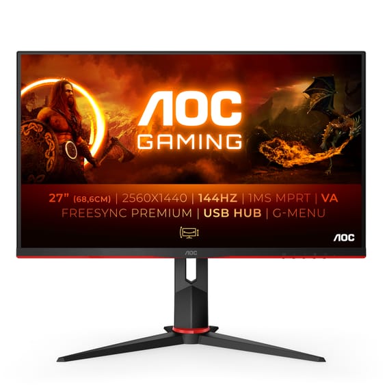 AOC G2 Q27G2U/BK écran plat de PC 68,6 cm (27") 2560 x 1440 pixels Quad HD LED Noir, Rouge (Q27G2U/BK)