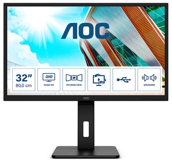 AOC P2 Q32P2 écran plat de PC 80 cm (31.5") 2560 x 1440 pixels 2K Ultra HD LED Noir (Q32P2)