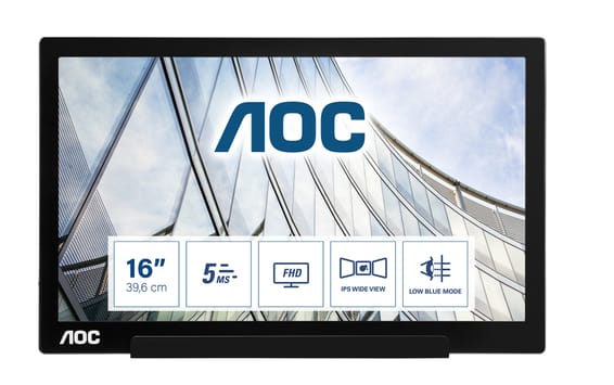 AOC 01 Series I1601FWUX écran plat de PC 39,6 cm (15.6") 1920 x 1080 pixels Full HD LED Argent, Noir (I1601FWUX)