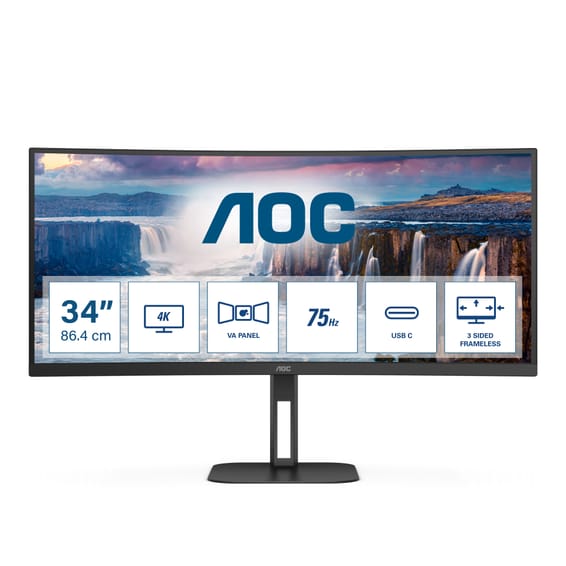 AOC V5 CU34V5C LED display 86,4 cm (34") 3440 x 1440 pixels Wide Quad HD Noir (CU34V5C/BK)