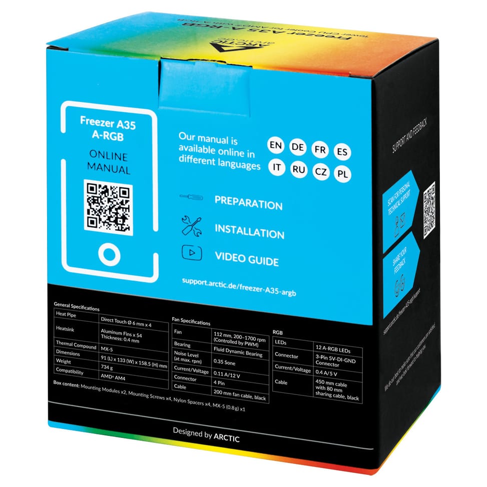 ARCTIC Freezer A35 A-RGB Processeur Refroidisseur d'air 11,2 cm Noir 1 pièce(s) (ACFRE00115A) — image 9