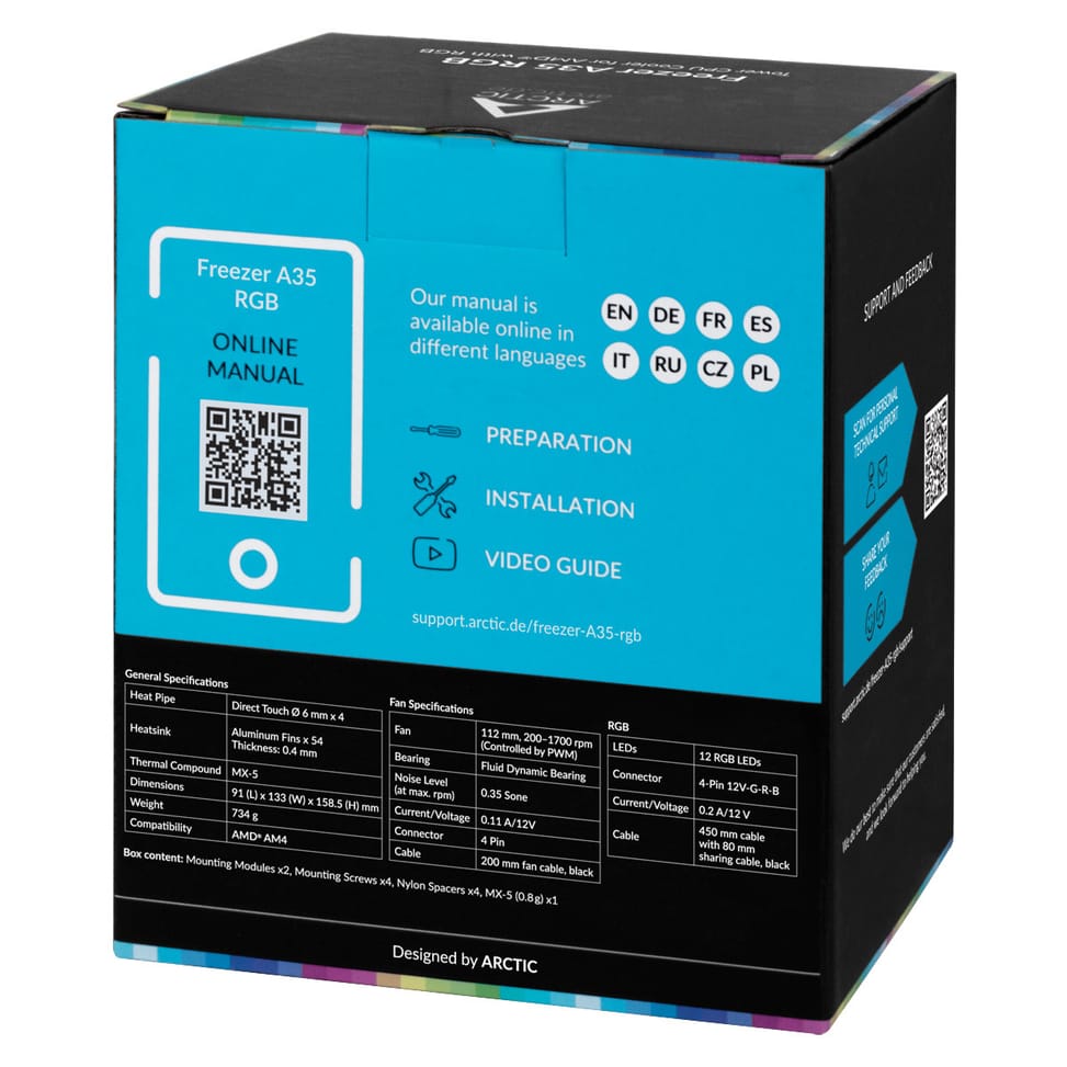 ARCTIC Freezer A35 RGB Processeur Refroidisseur 11,2 cm Noir 1 pièce(s) (ACFRE00114A) — image 9