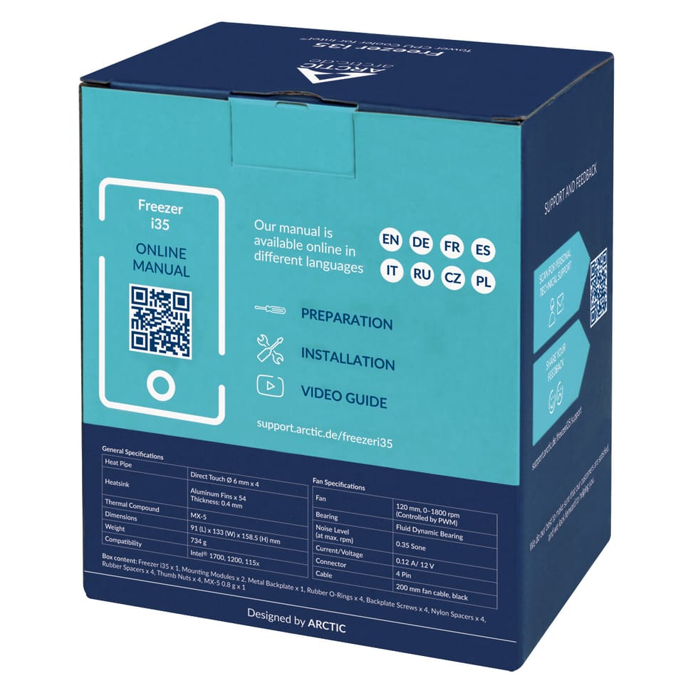 ARCTIC Freezer i35 Processeur Kit de refroidissement 11,3 cm Noir, Blanc 1 pièce(s) (ACFRE00094A) — image 9