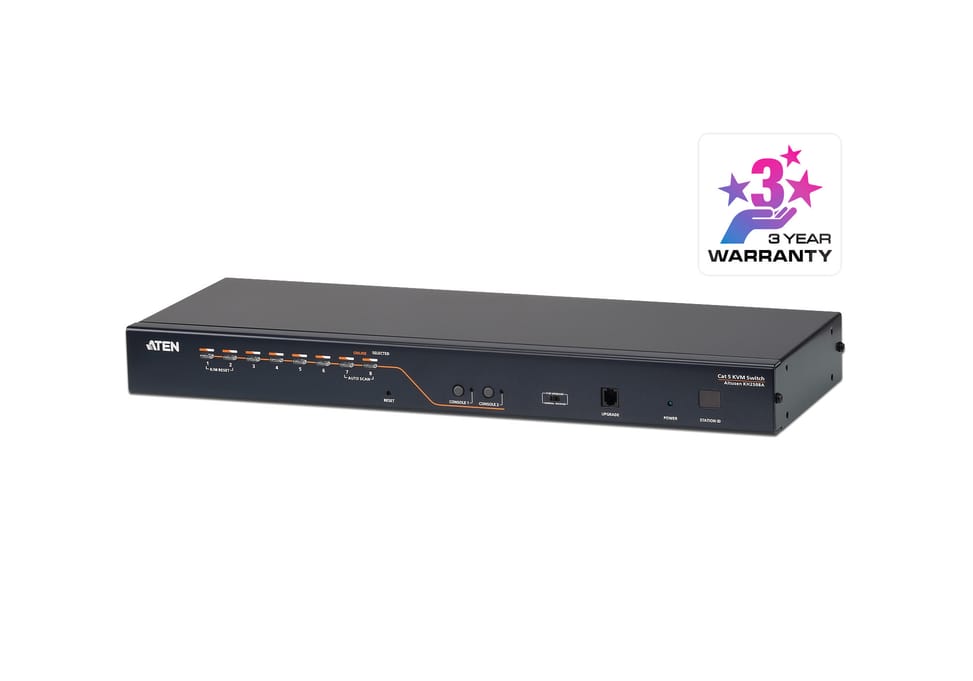 ATEN Commutateur KVM (DisplayPort, HDMI, DVI, VGA) multi-interface Cat 5 à 8 ports et 2 consoles (KH2508A-AX-G) — image 1