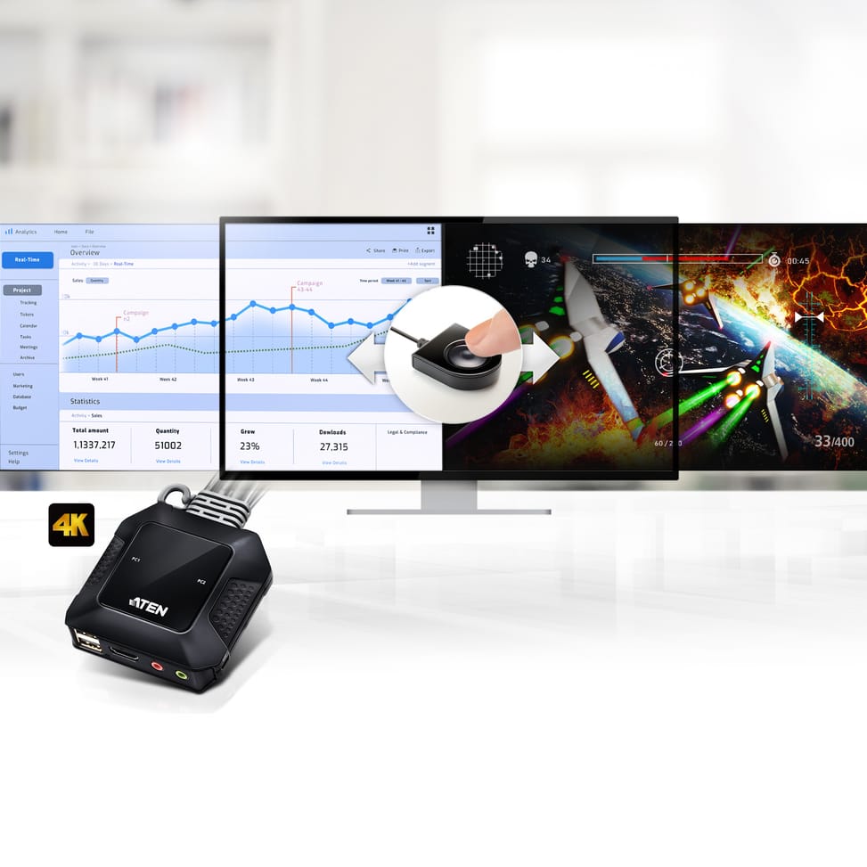 ATEN Commutateur KVM câble HDMI 4K USB 2 ports avec sélecteur de port distant (CS22H-AT) — image 9