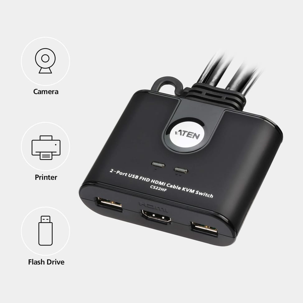 ATEN Commutateur KVM câblé FHD HDMI à 2 ports Commutateur KVM câblé FHD HDMI à 2 ports  (CS22HF-AT) — image 2