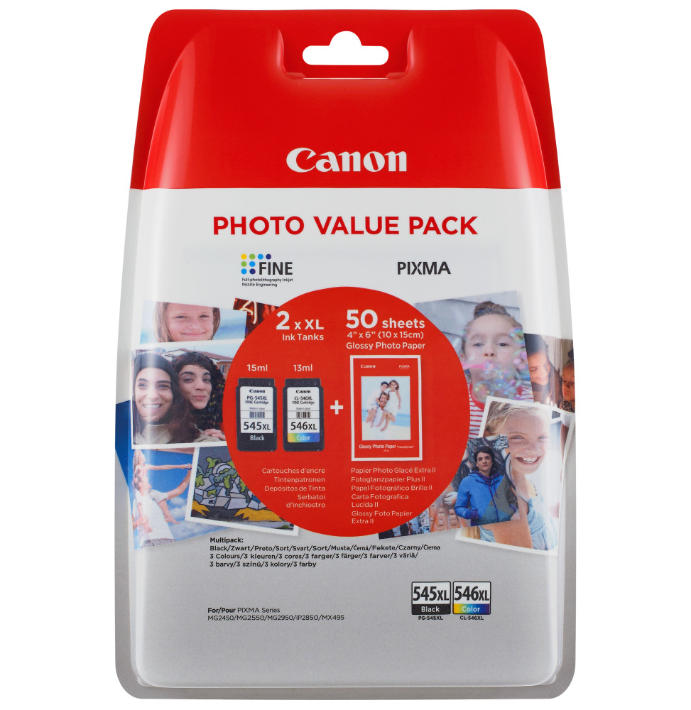 Canon Cartouche d'encre à haut rendement PG-545XL/CL-546XL + Pack  économique de papiers photo (8286B006) prix Maroc