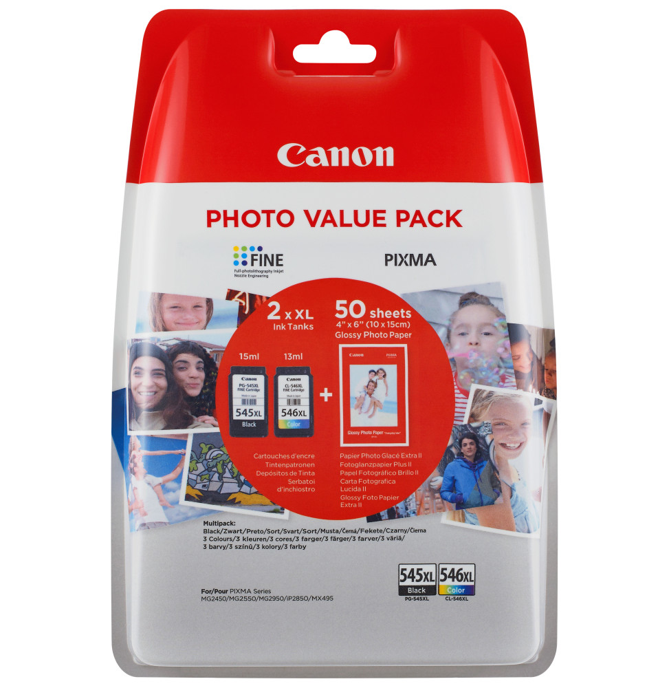 Canon Cartouche d'encre à haut rendement PG-545XL/CL-546XL + Pack économique de papiers photo (8286B006)