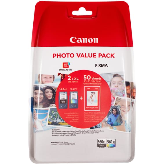 Canon Pack économique de cartouches d'encre noire PG-560XL et couleur CL-561XL + Papier Photo (3712C004)